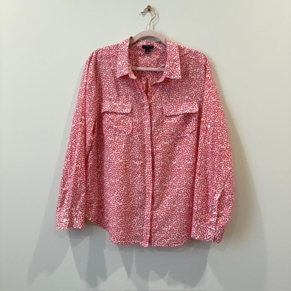 Ann Taylor Polka Dot 100% Silk Button Down Blouse Roll Tab Sleeves | Size 16 - Picture 2 of 10